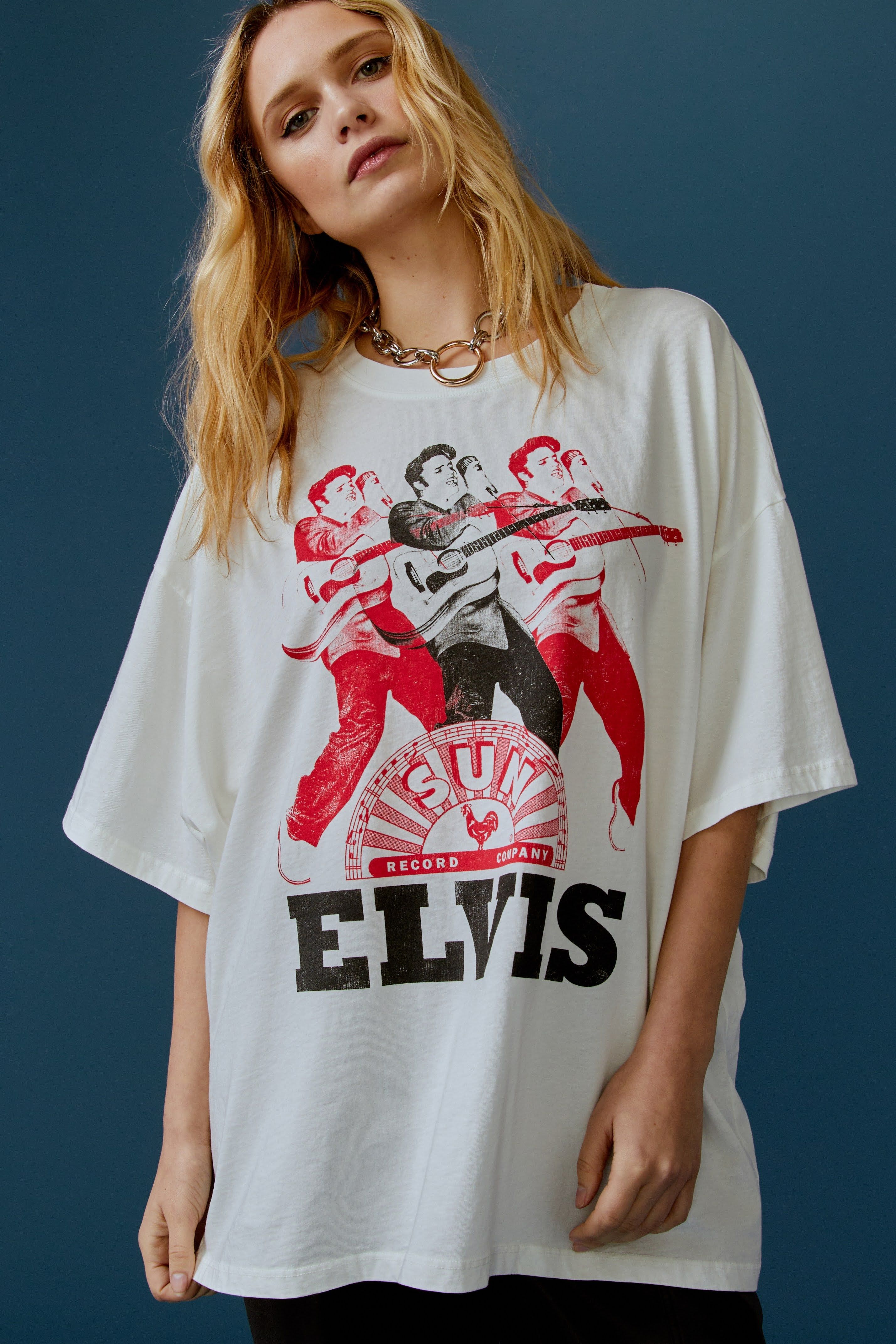 Sun Records x Elvis Repeat OS Tee in Vintage White sold by Daydreamer product image thumbnail 4