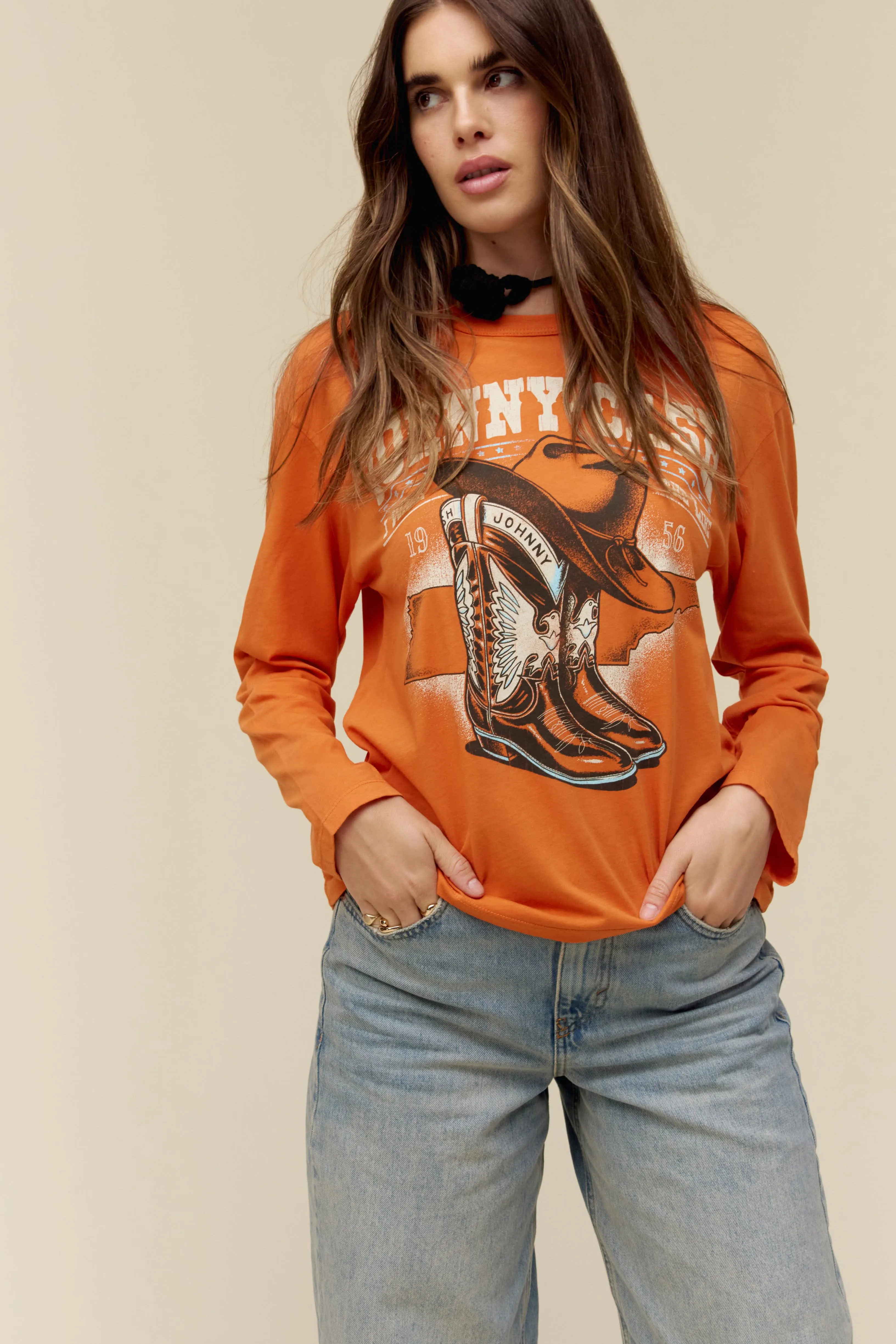 Johnny Cash Boots And Hat Crew Long Sleeve sold by Daydreamer