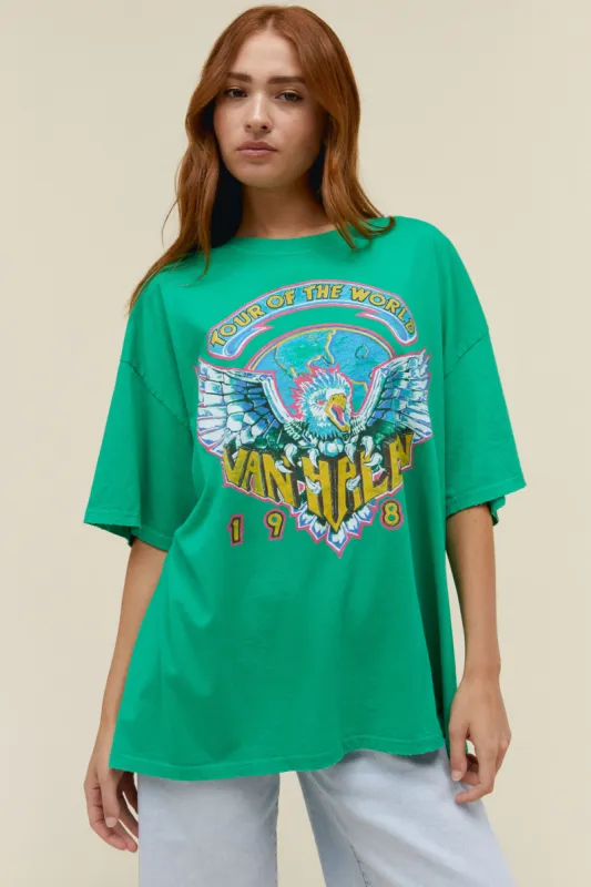 Van Halen Tour of The World OS Tee in Lucky Green sold by Daydreamer