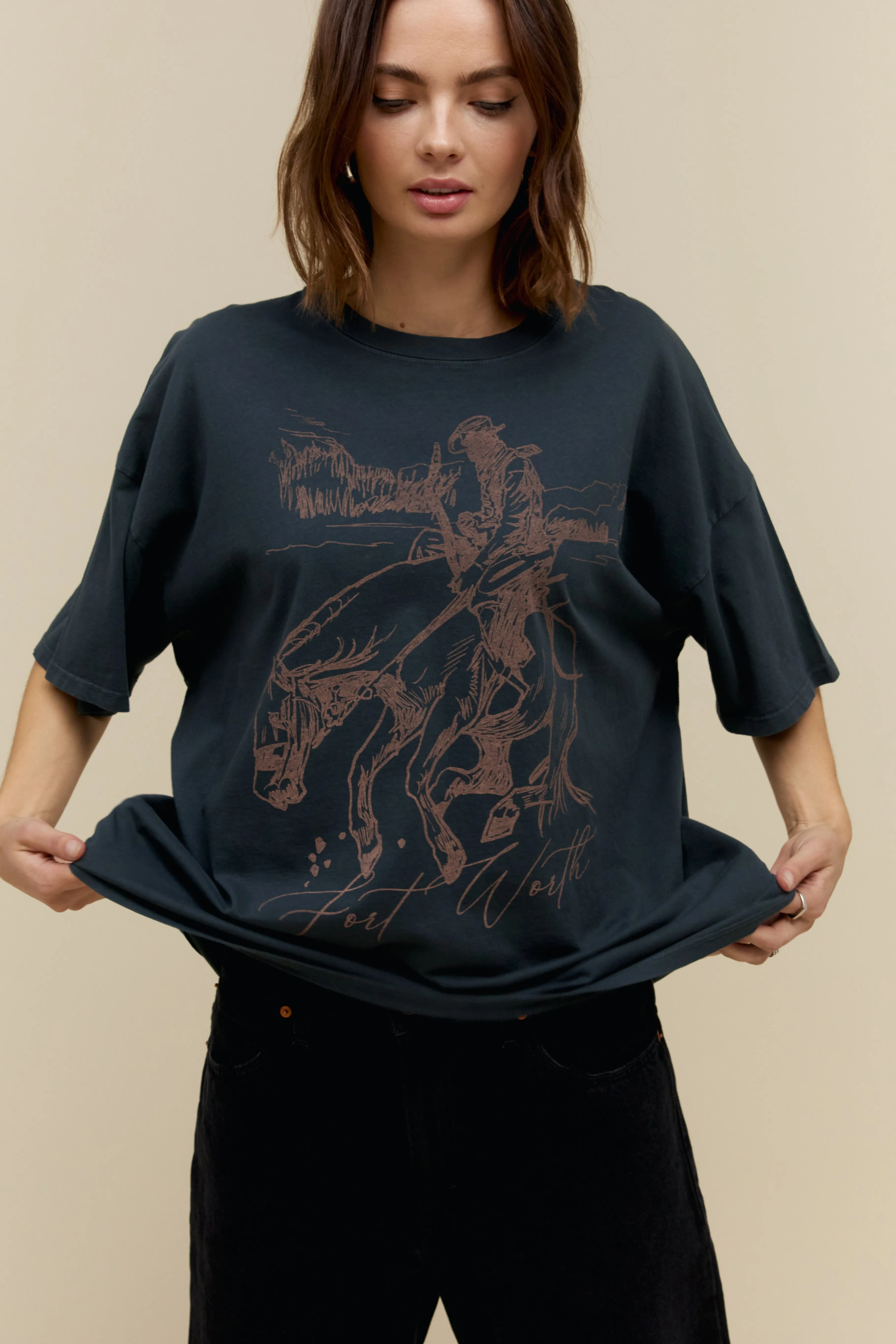 Fort Worth OS Tee in Vintage Black sold by Daydreamer