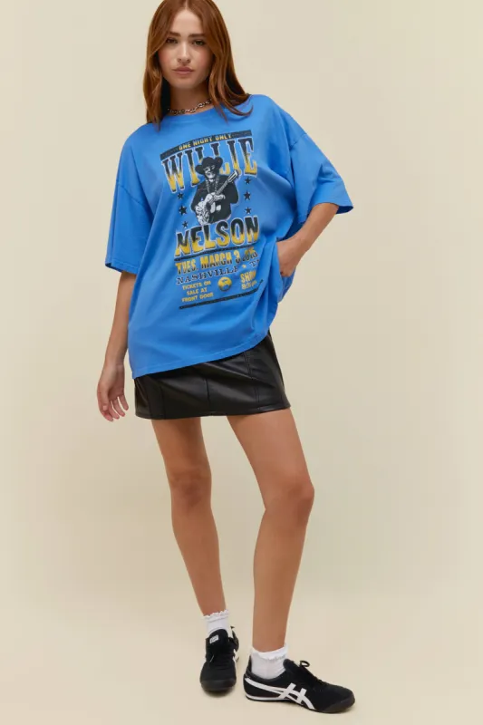 Willie Nelson One Night Only OS Tee in Azure Blue sold by Daydreamer