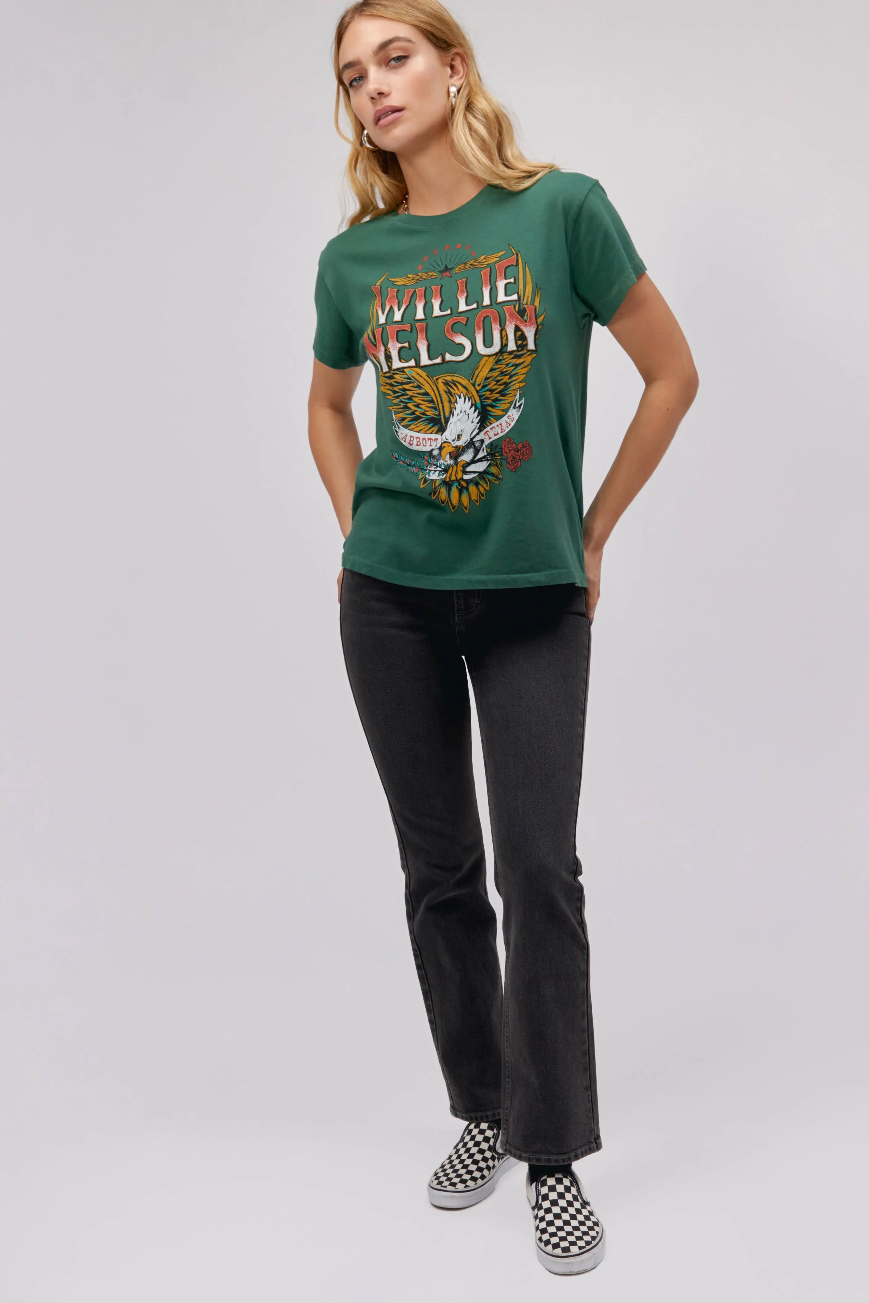 Willie Nelson Abbott Texas Tour Tee in Stormy Green sold by Daydreamer product image thumbnail 5