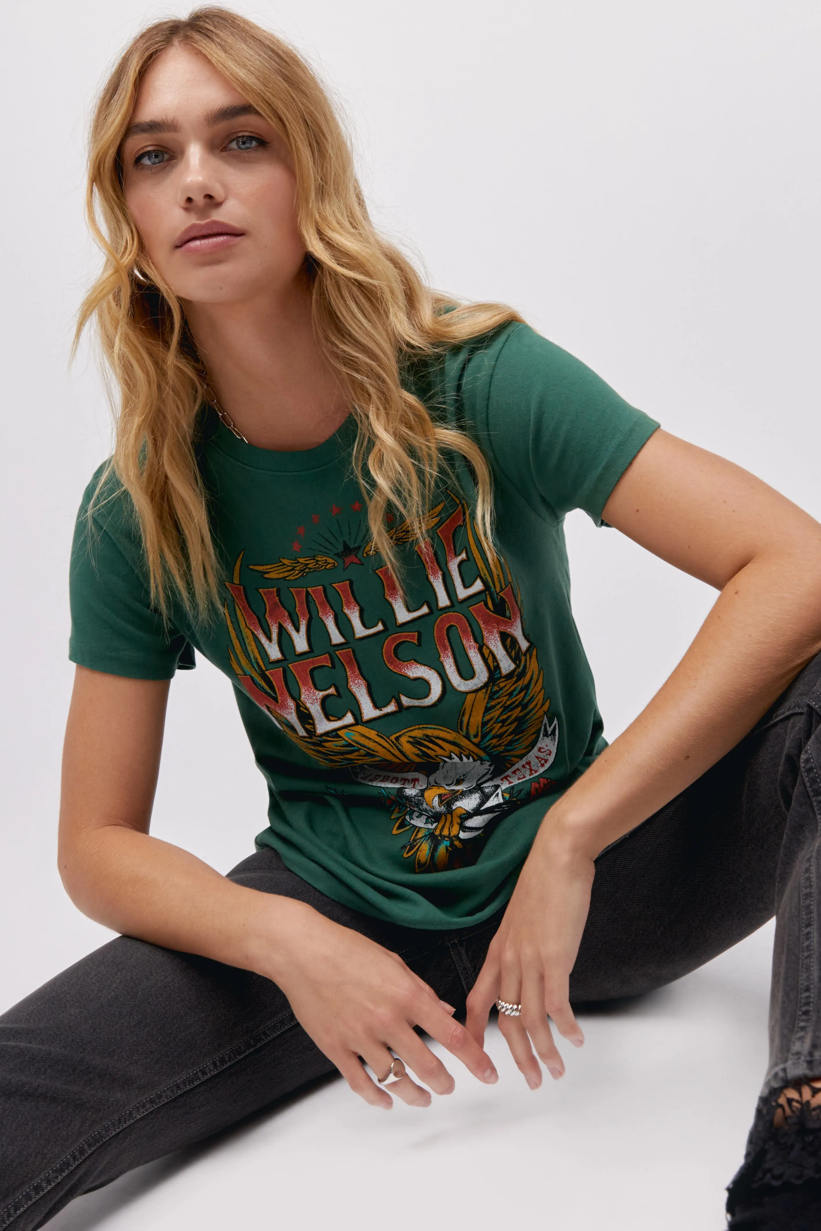 Willie Nelson Abbott Texas Tour Tee in Stormy Green sold by Daydreamer product image thumbnail 4