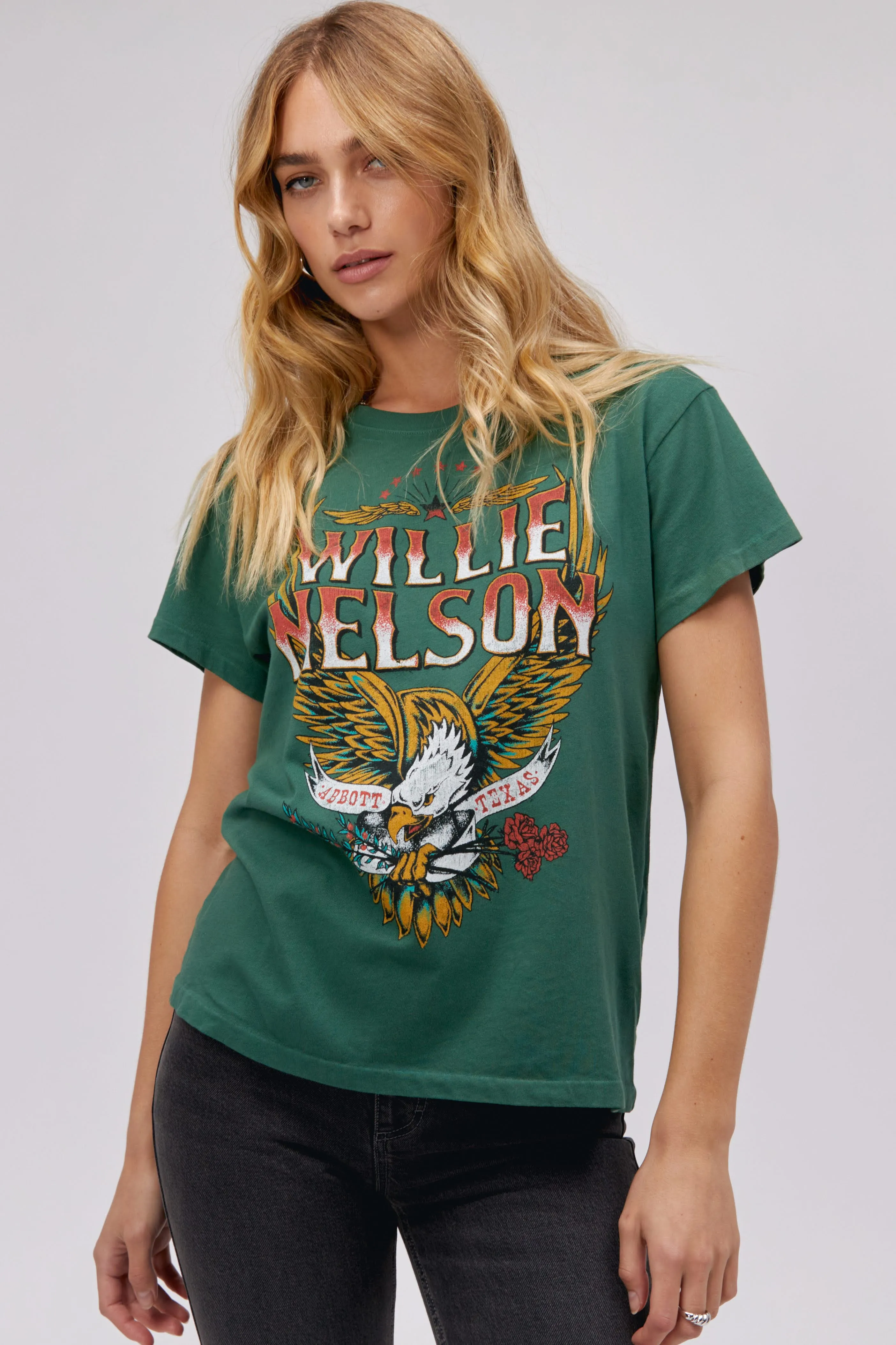 Willie Nelson Abbott Texas Tour Tee in Stormy Green sold by Daydreamer product image thumbnail 3