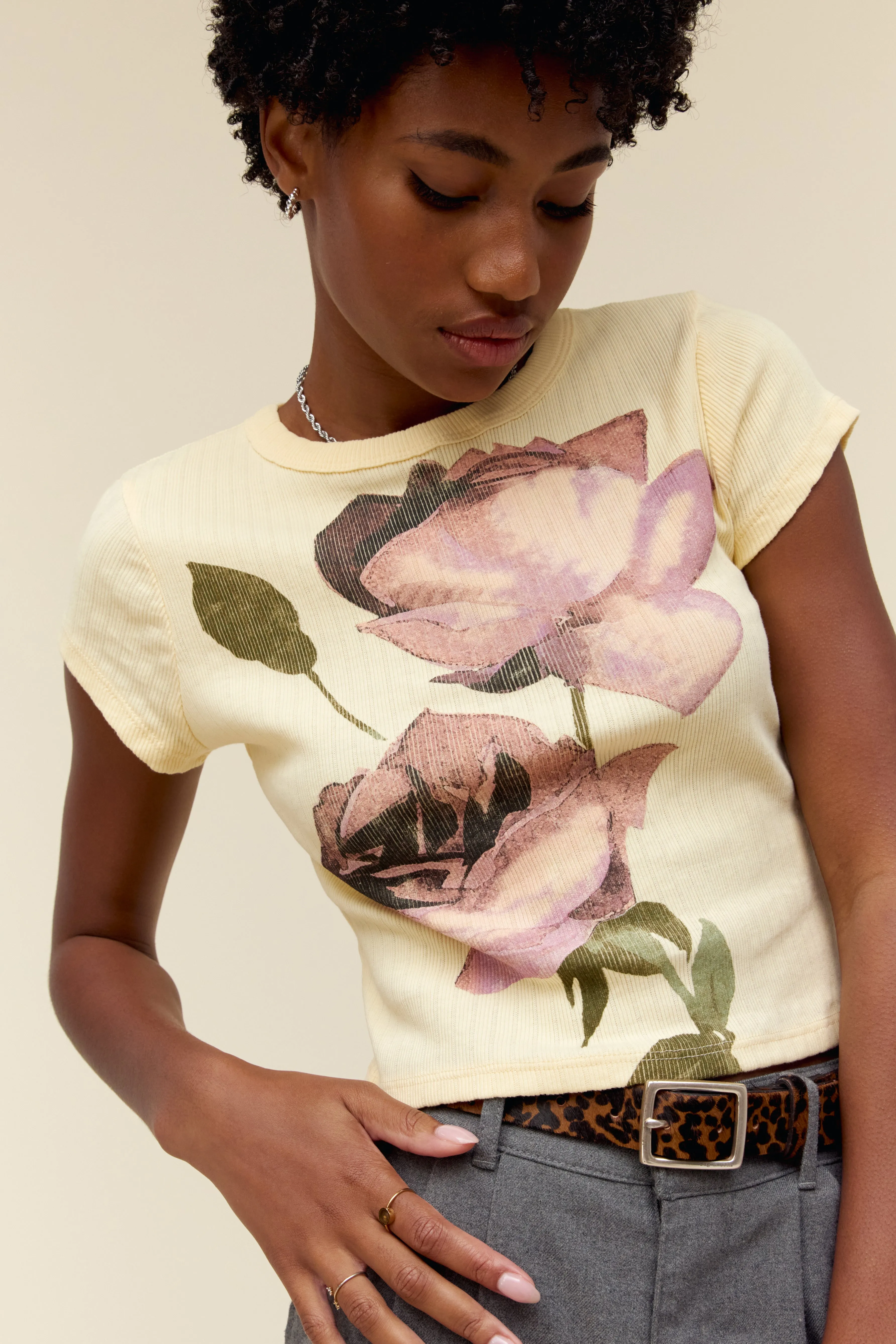 Rose Pointelle Tee in Yellow Fizz sold by Daydreamer