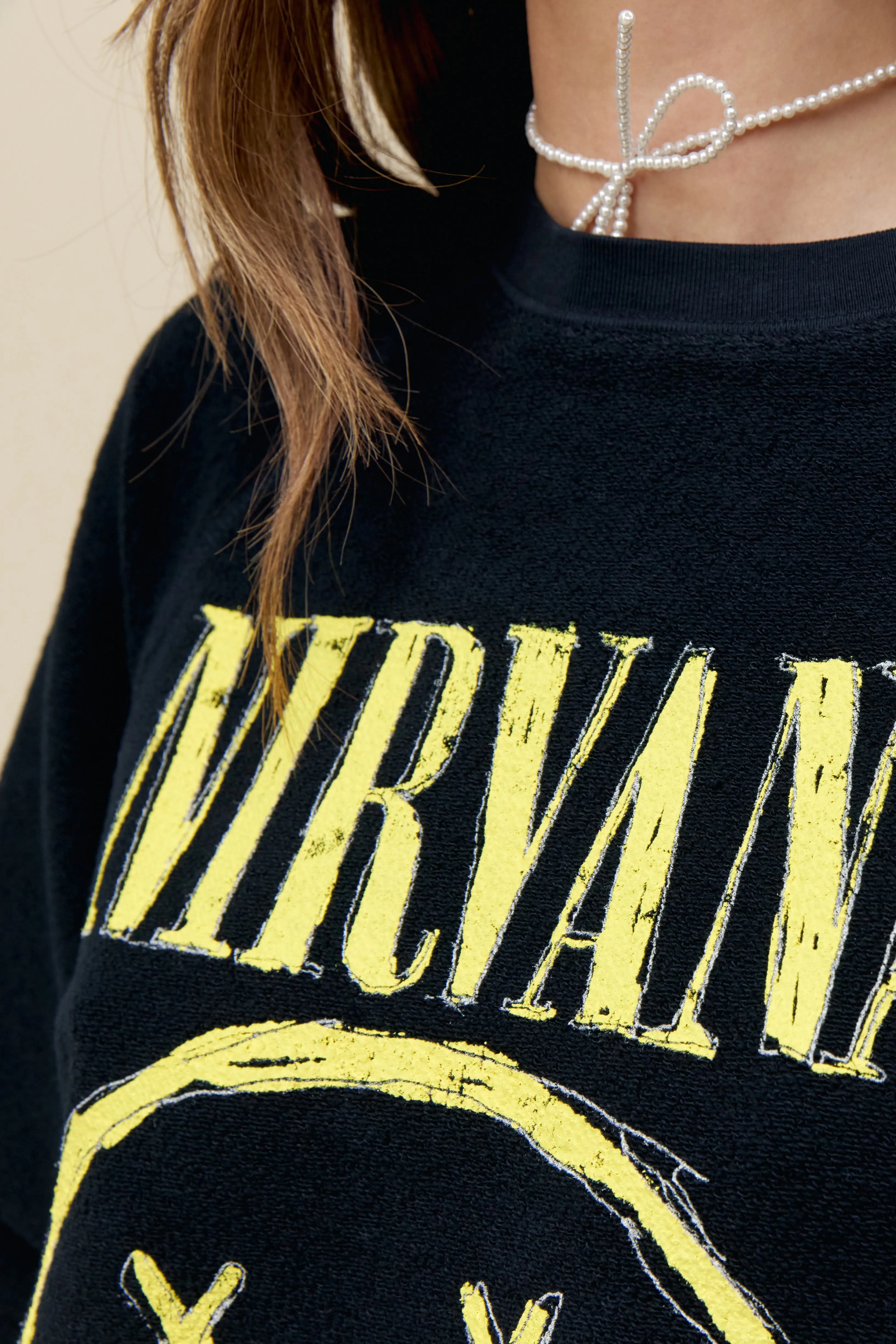 Nirvana Smiley Reverse Raglan Sweatshirt sold by Daydreamer product image thumbnail 3