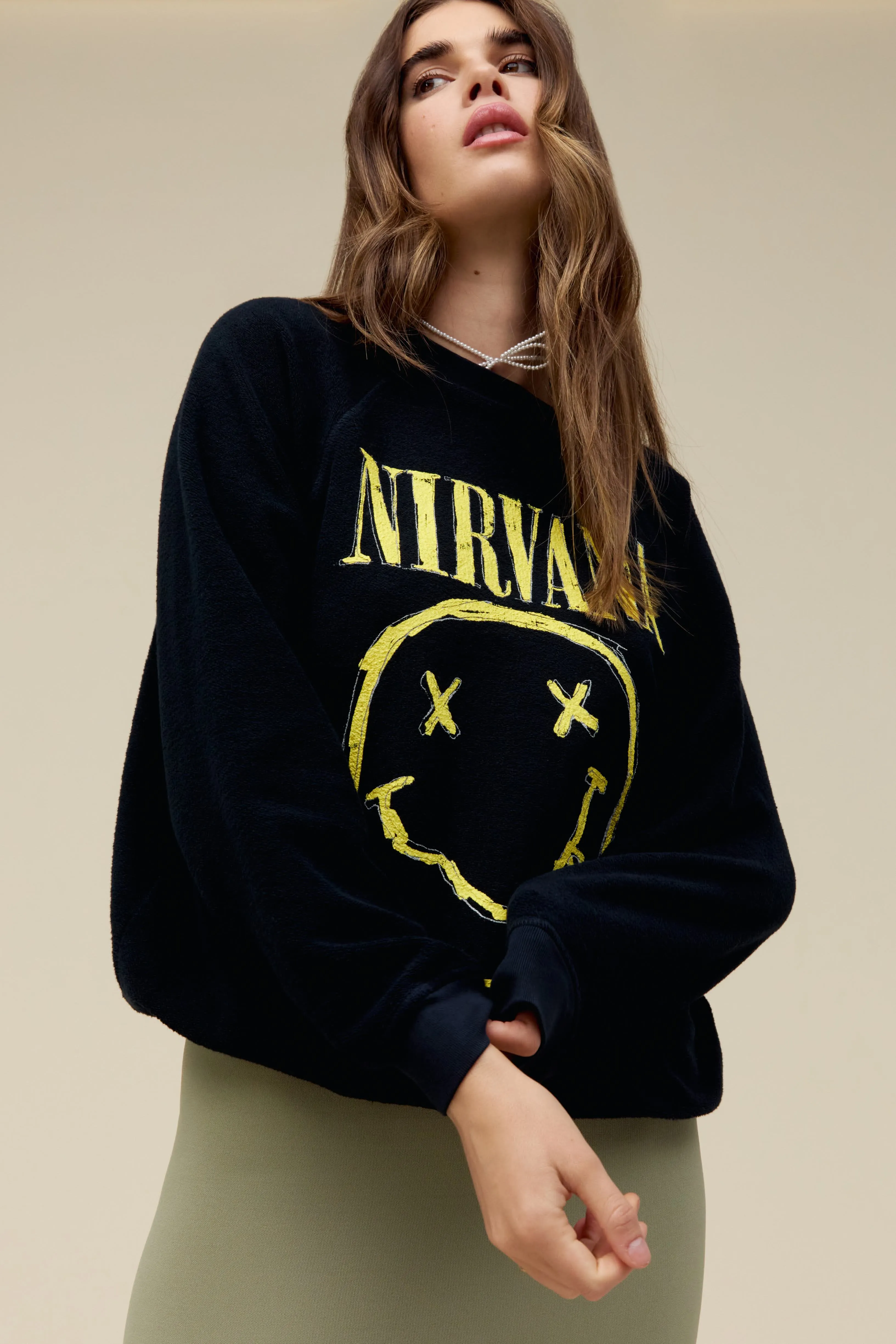 Nirvana Smiley Reverse Raglan Sweatshirt sold by Daydreamer product image thumbnail 2