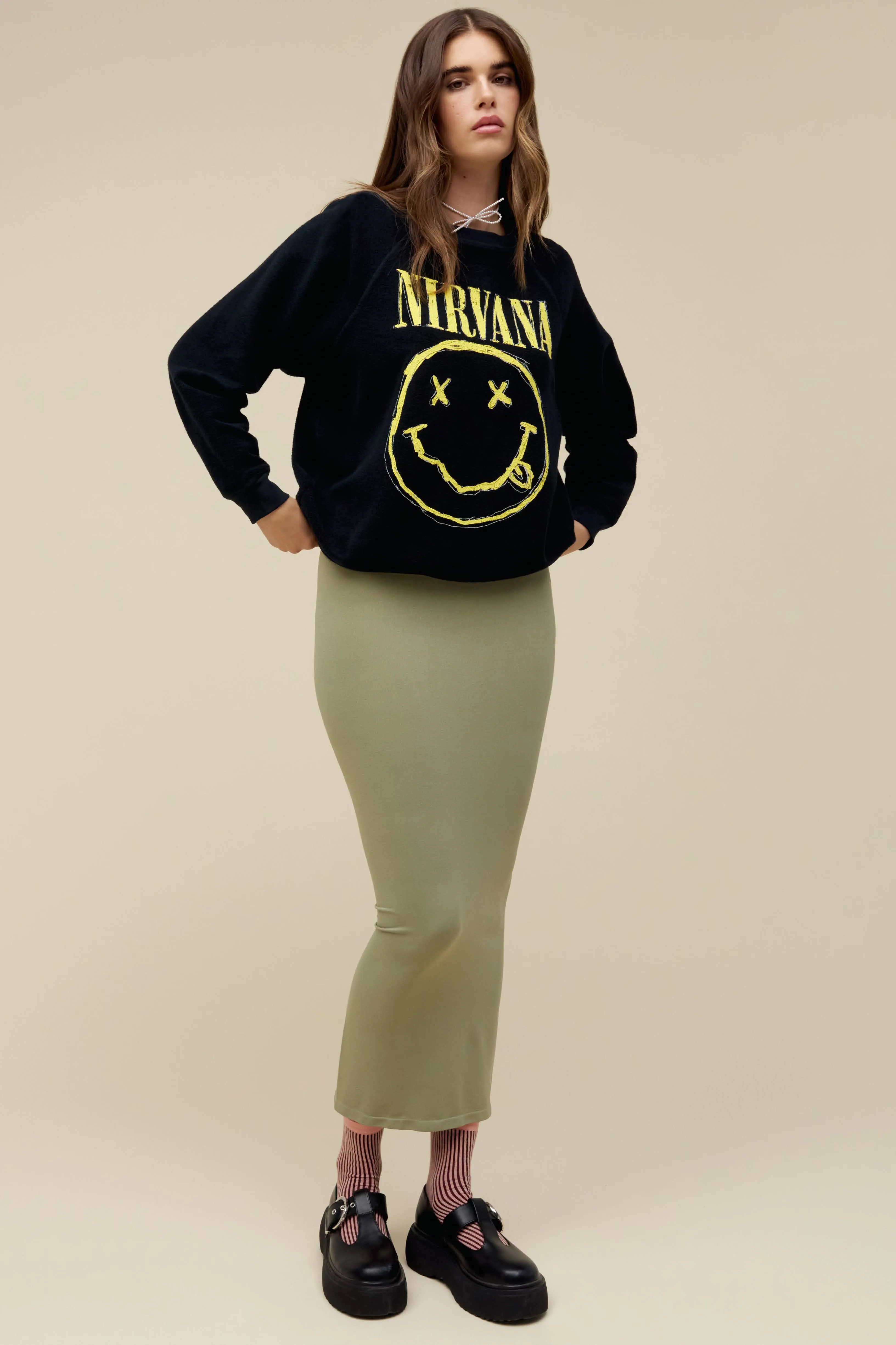 Nirvana Smiley Reverse Raglan Sweatshirt sold by Daydreamer product image thumbnail 4