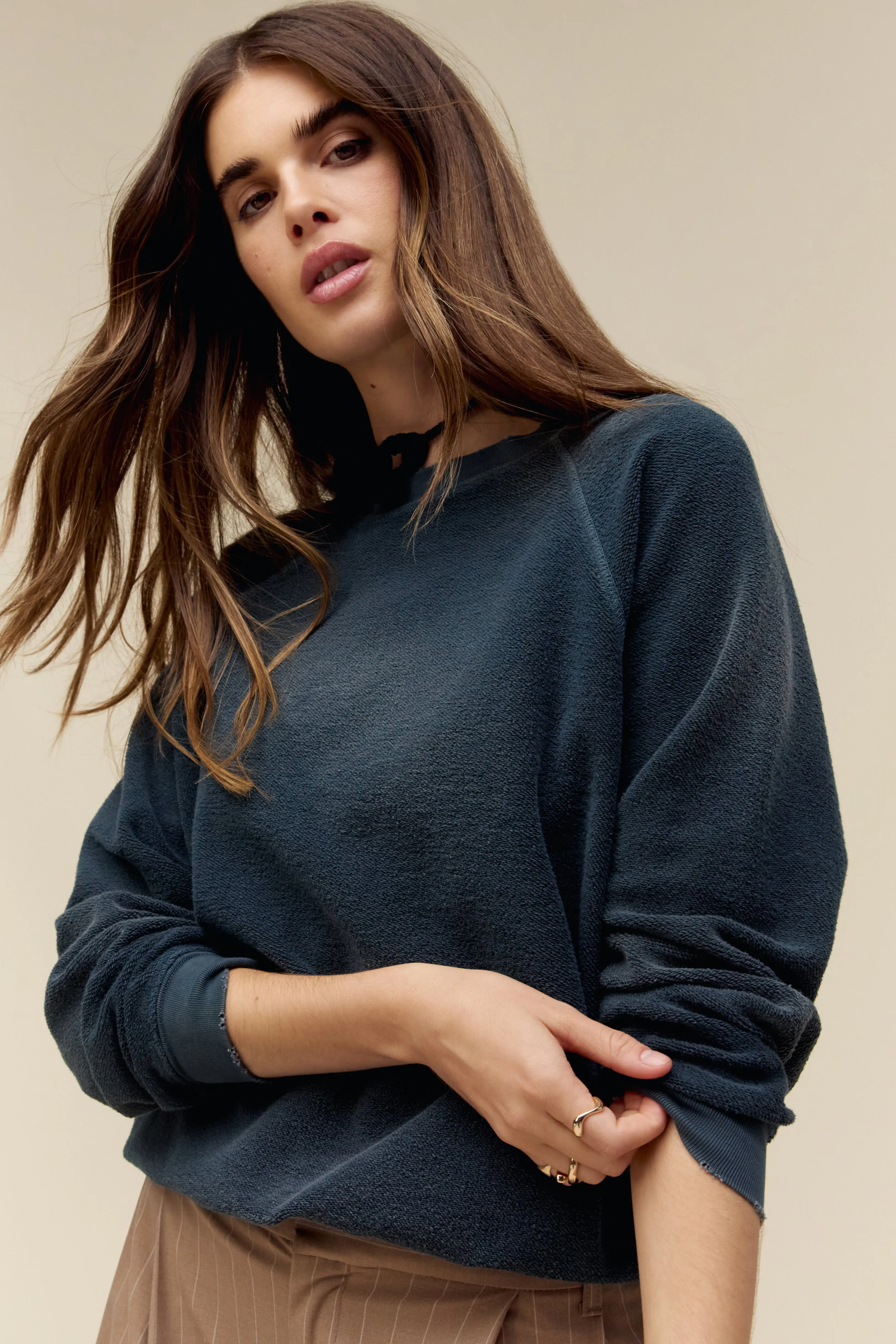 Solid Reverse Raglan Sweatshirt in Sun Faded Black sold by Daydreamer product image thumbnail 2