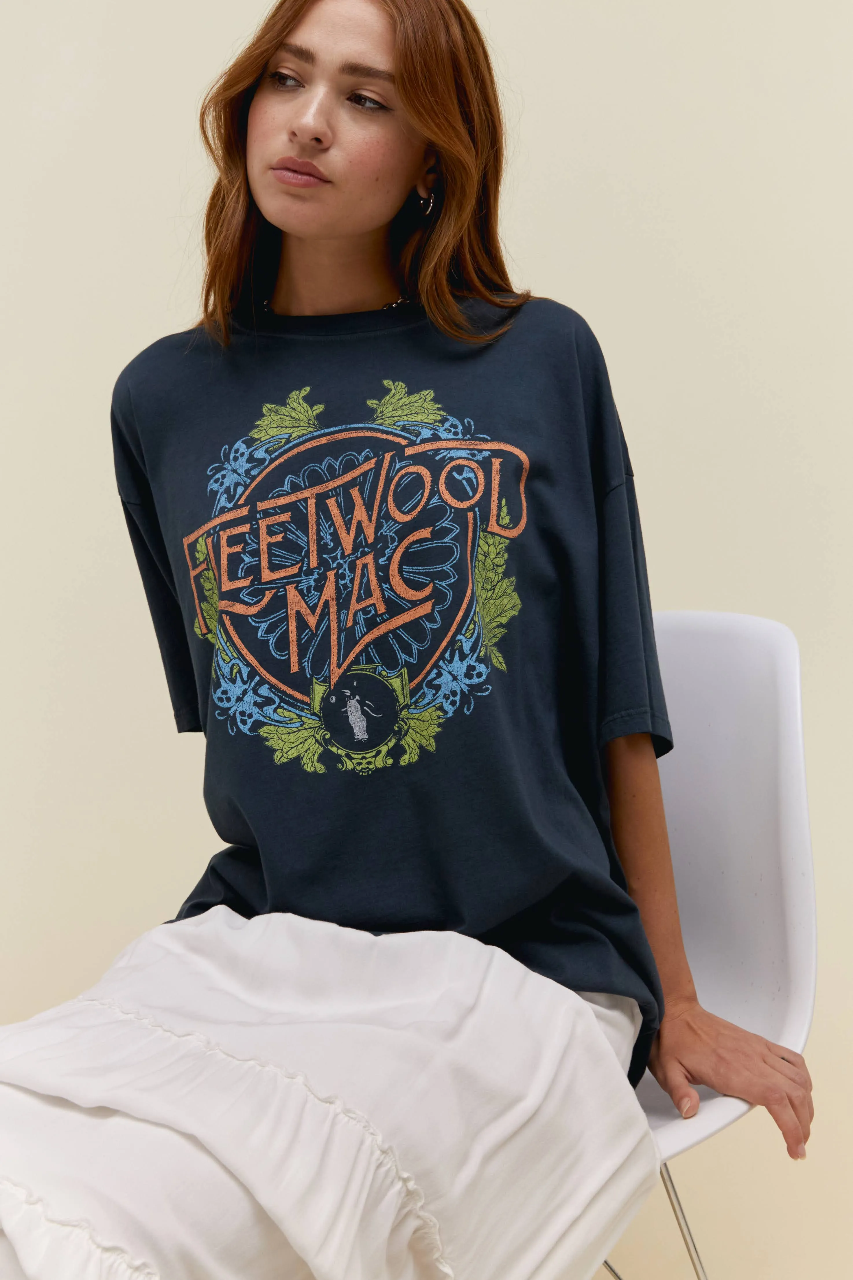 Fleetwood Mac Flower Crest OS Tee in Vintage Black sold by Daydreamer