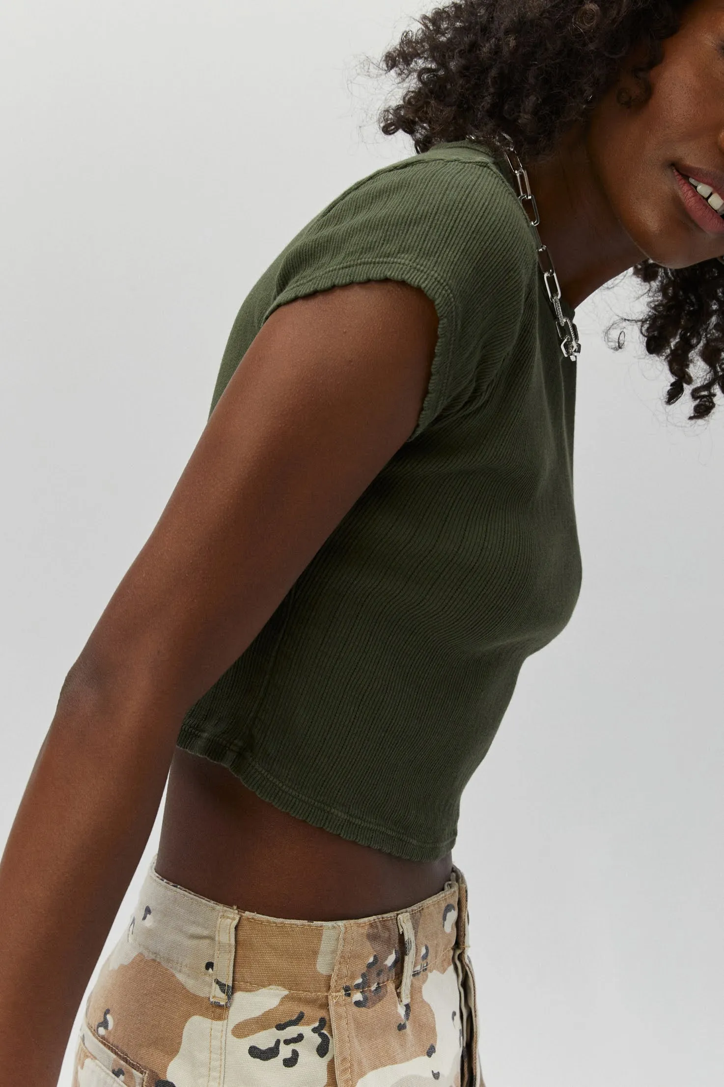 Solid Pointelle Tee in Military Green sold by Daydreamer product image thumbnail 3