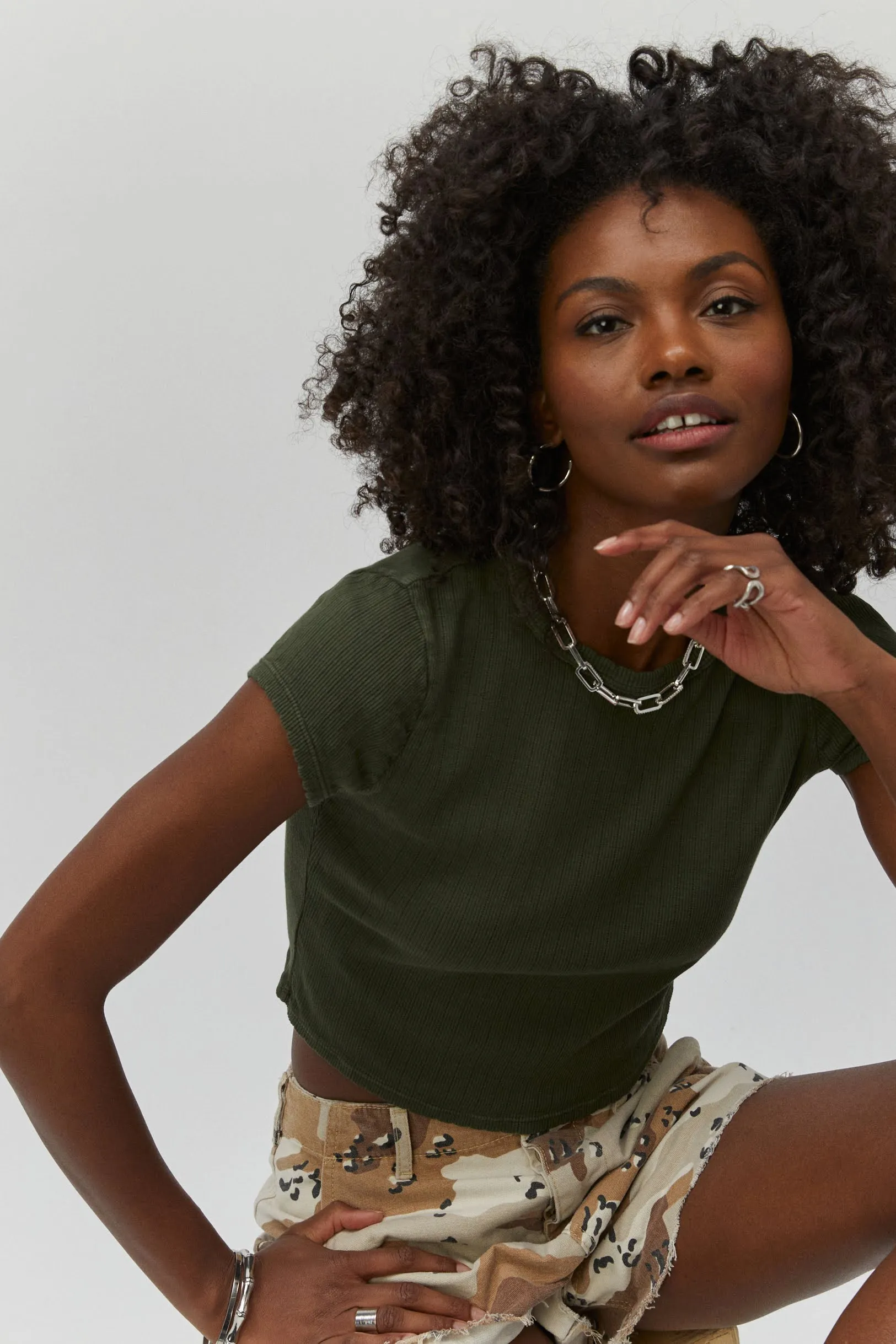 Solid Pointelle Tee in Military Green sold by Daydreamer product image thumbnail 4
