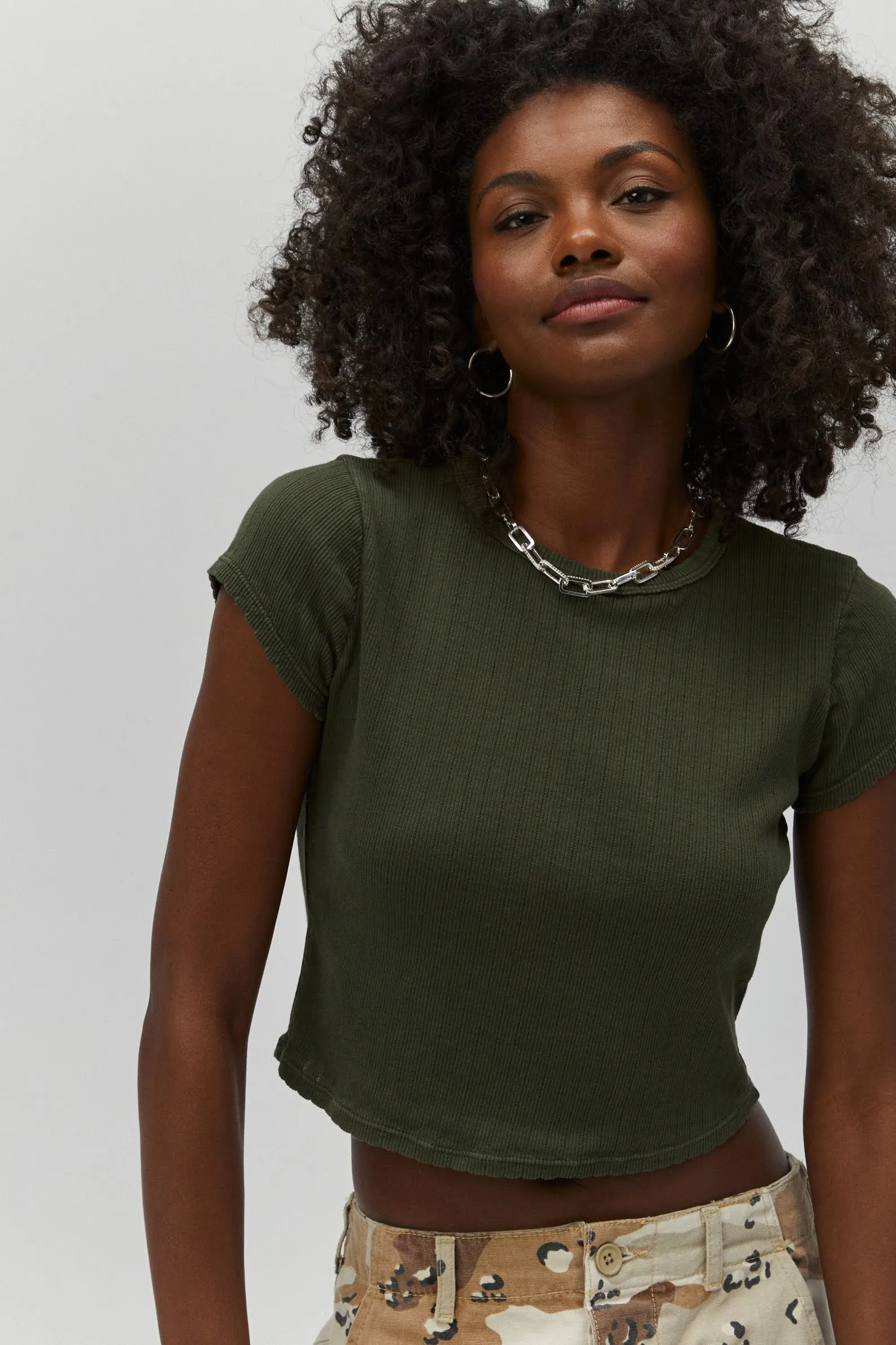 Solid Pointelle Tee in Military Green sold by Daydreamer