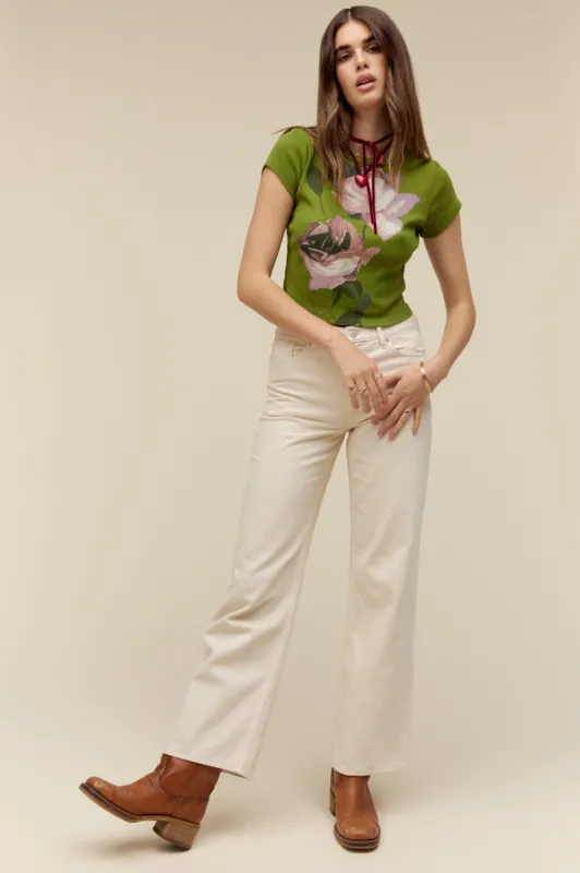Rose Pointelle Tee in Green Oasis sold by Daydreamer