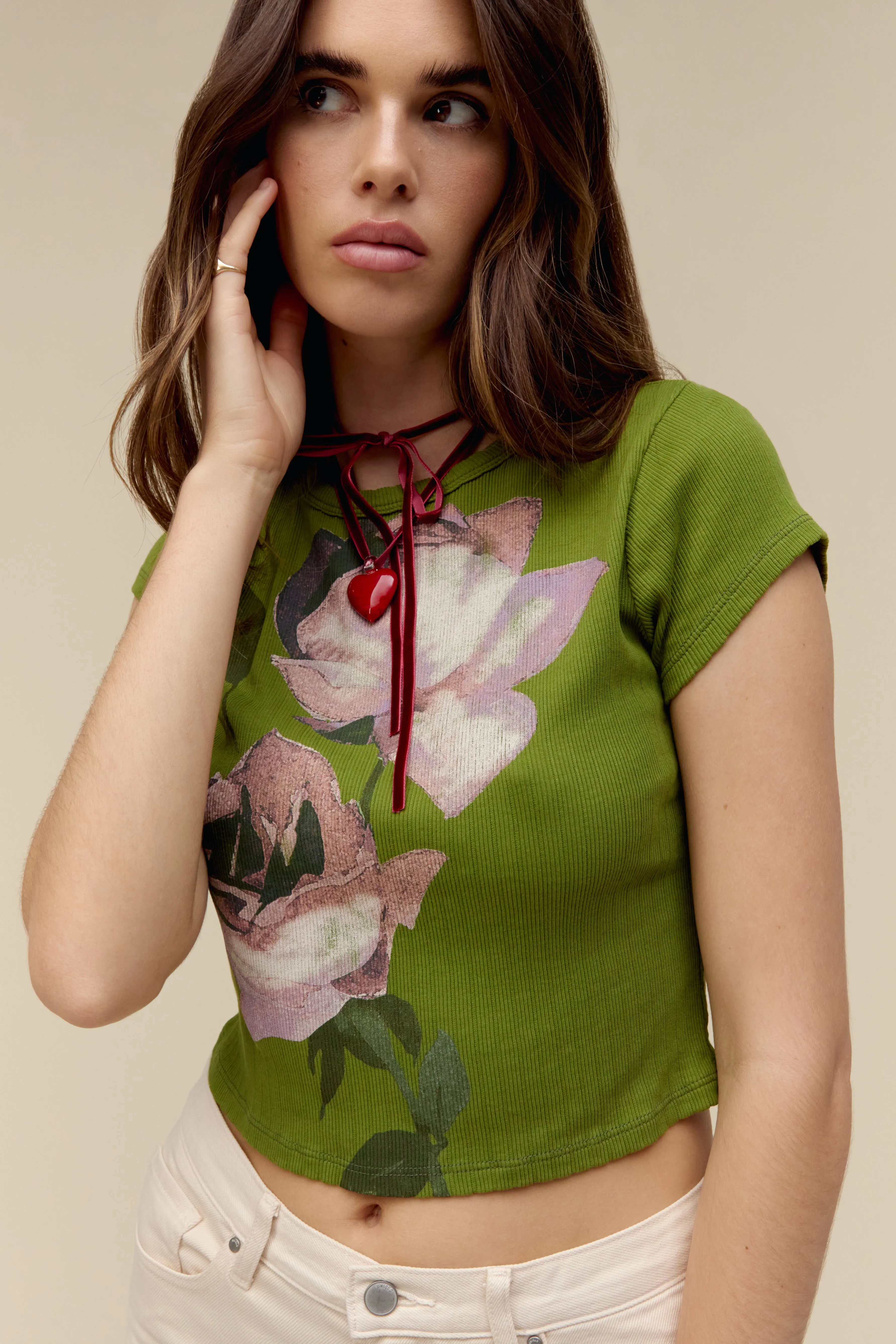 Rose Pointelle Tee in Green Oasis sold by Daydreamer product image thumbnail 2