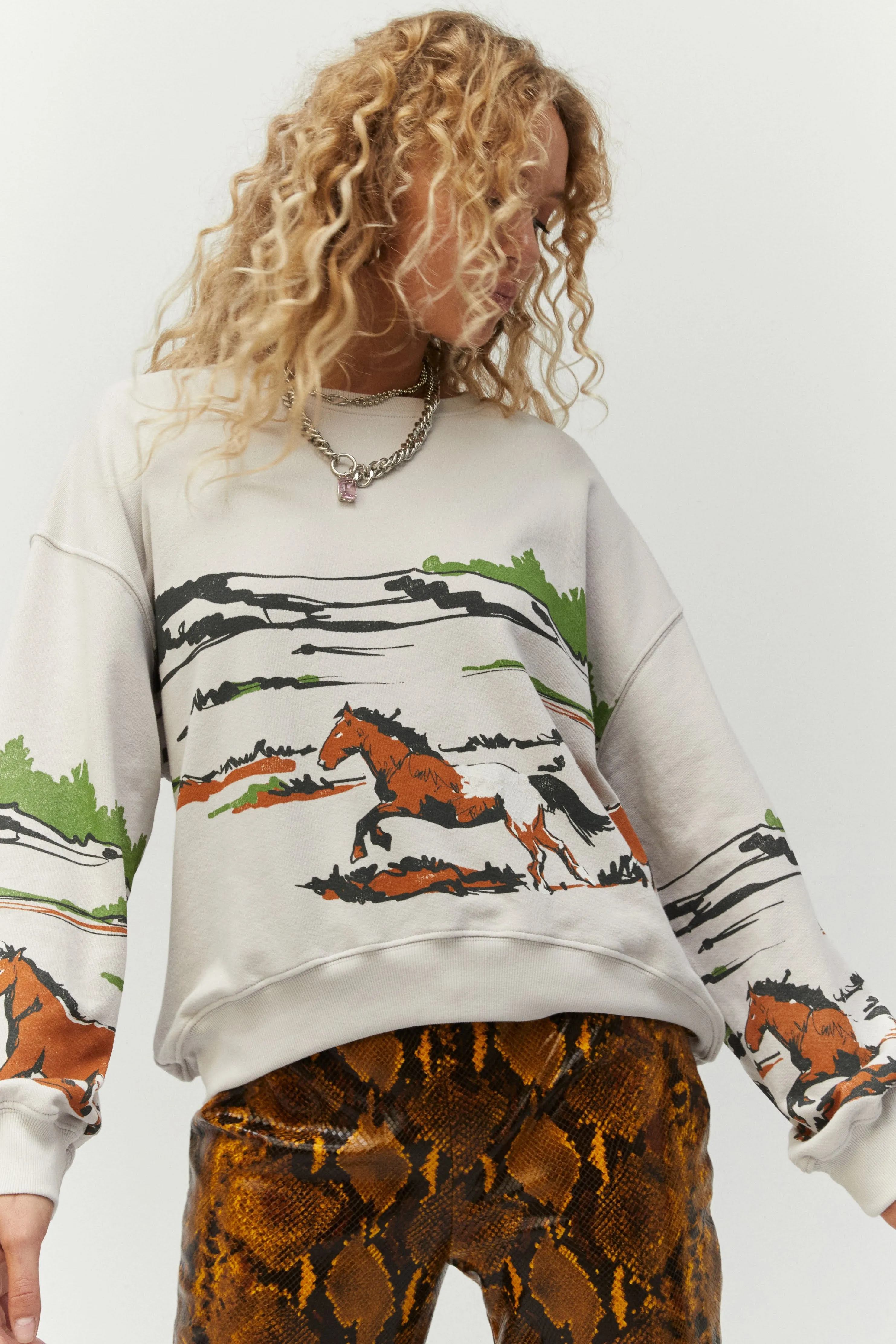 Running Horses Oversized Crew sold by Daydreamer product image thumbnail 3