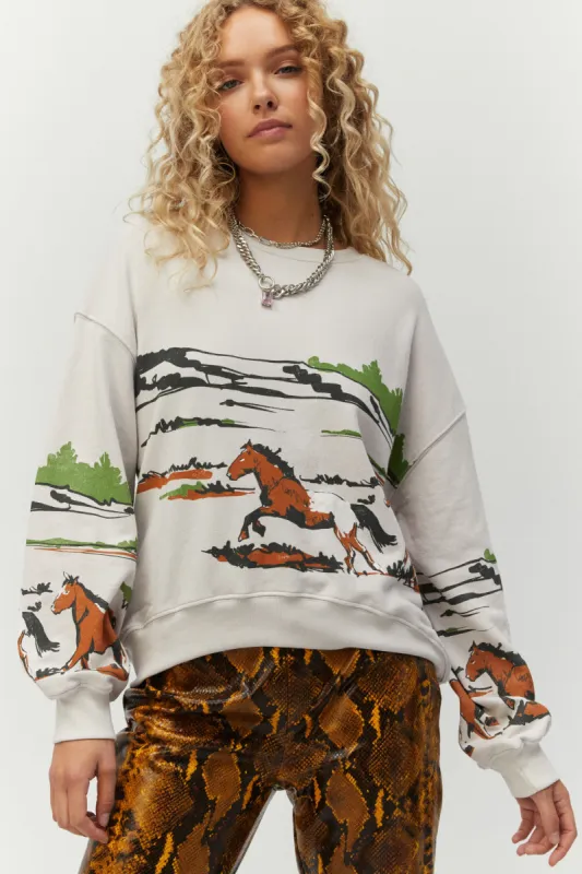 Running Horses Oversized Crew sold by Daydreamer