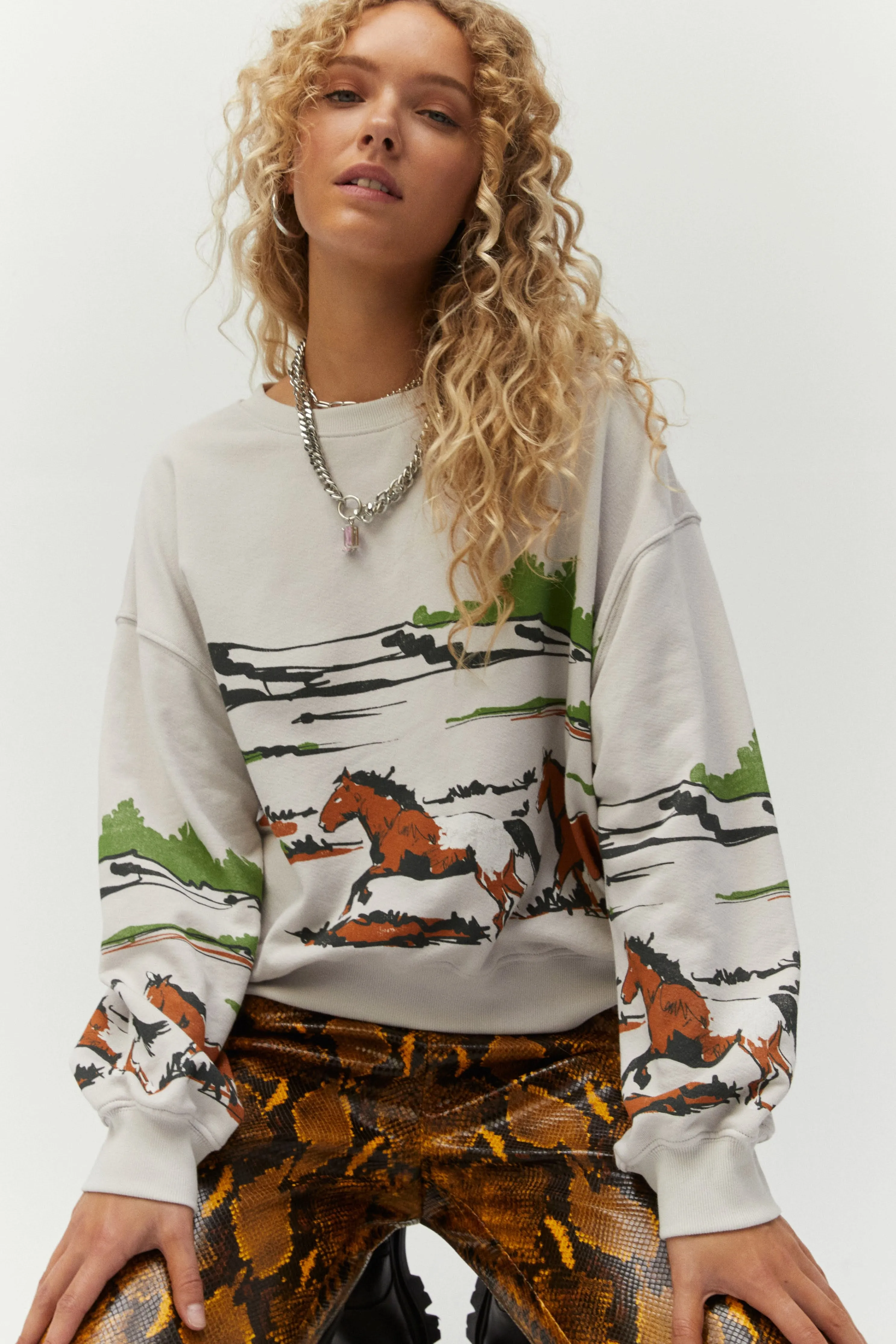 Running Horses Oversized Crew sold by Daydreamer product image thumbnail 4