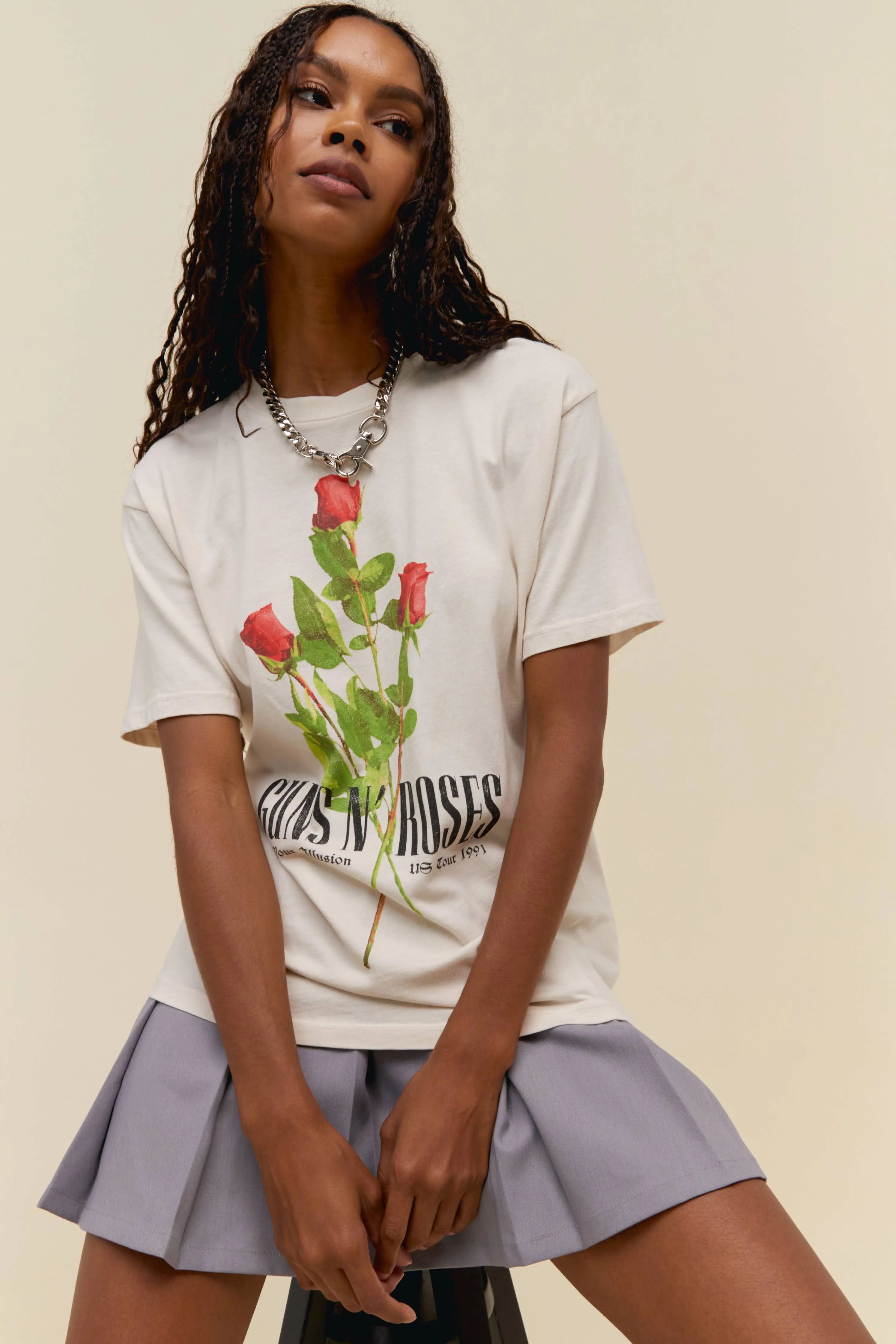 Guns N' Roses Use Your Illusion Roses Weekend Tee in Dirty White sold by Daydreamer product image thumbnail 2