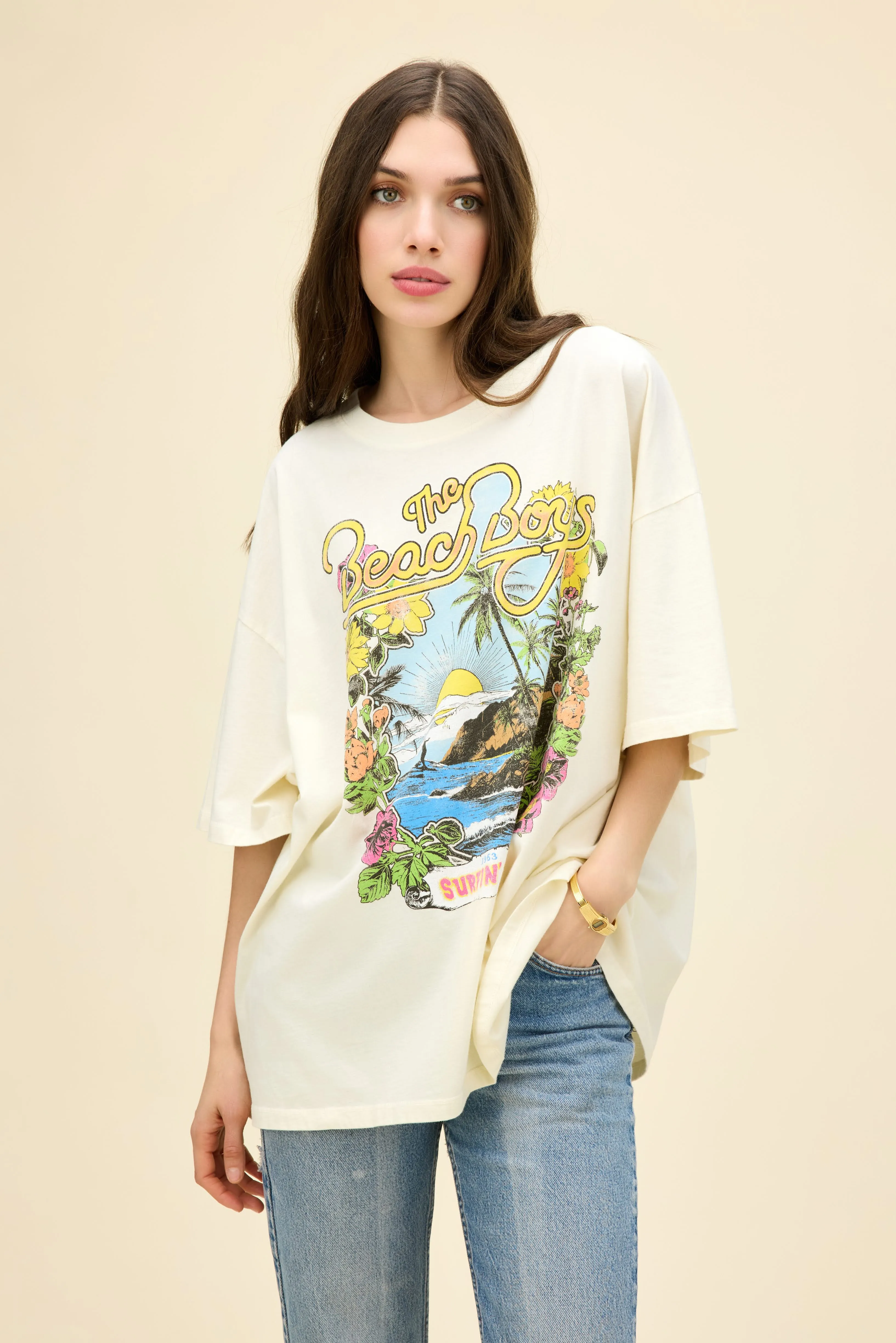 The Beach Boys Surfin' USA 1963 OS Tee in Stone Vintage sold by Daydreamer product image thumbnail 3