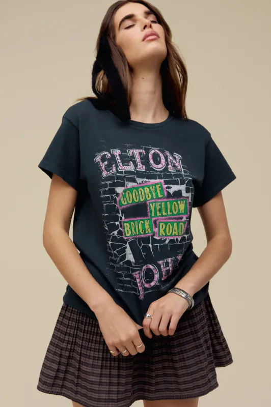 Elton John Goodbye Yellow Brick Road Tour Tee in Vintage Black sold by Daydreamer