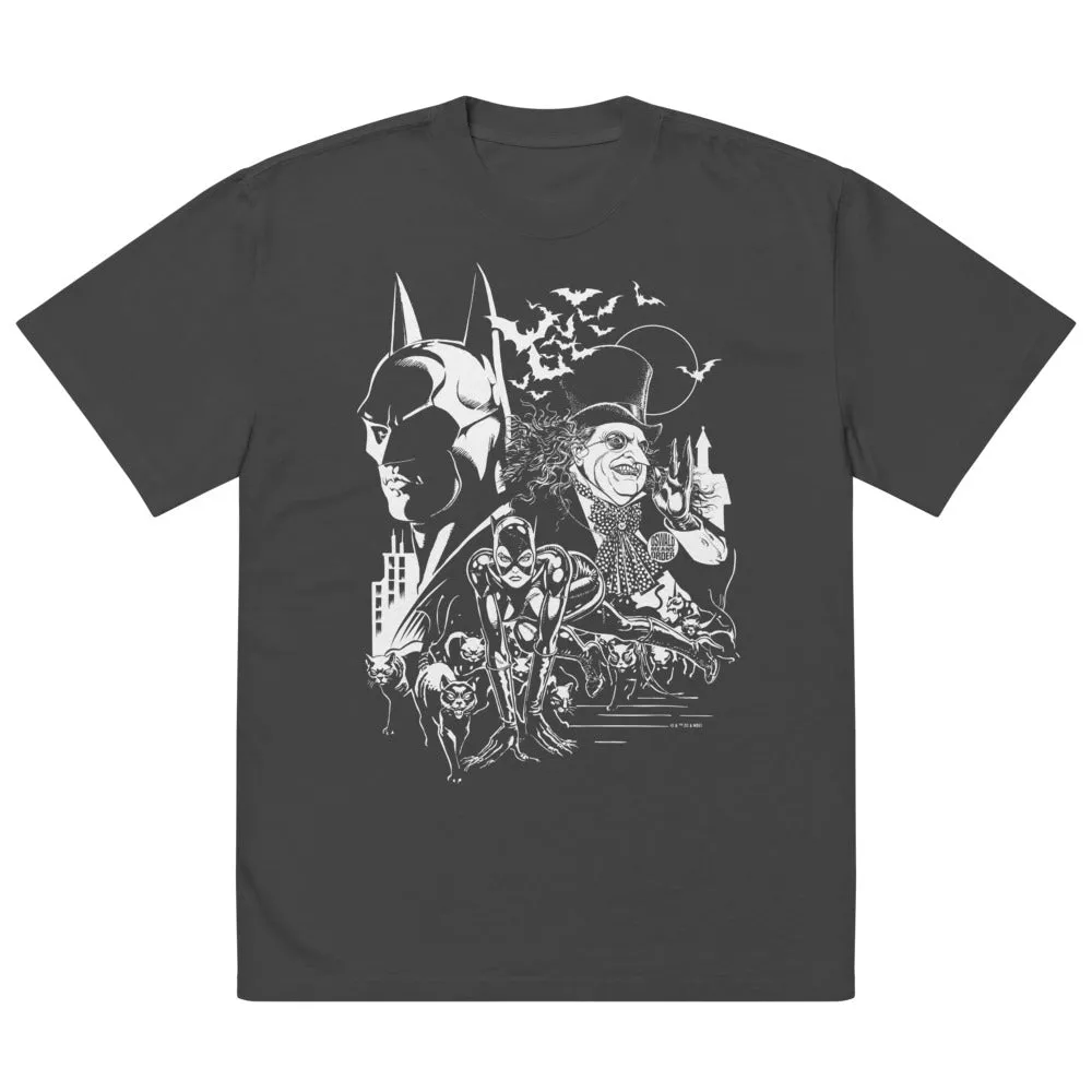 BATMAN RETURNS The Bat The Cat The Penguin Oversized Faded T-shirt sold by DC Comics