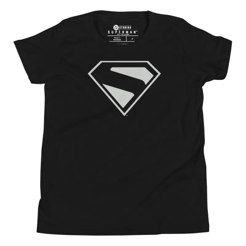 SUPERMAN (2025 Movie) Black & Silver S-Shield Youth T-Shirt sold by DC Comics