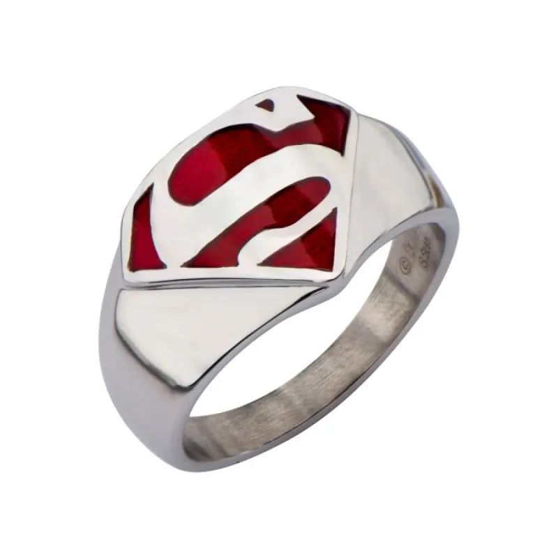 SUPERMAN Stainless Steel and Red Enamel Signet Ring sold by DC Comics