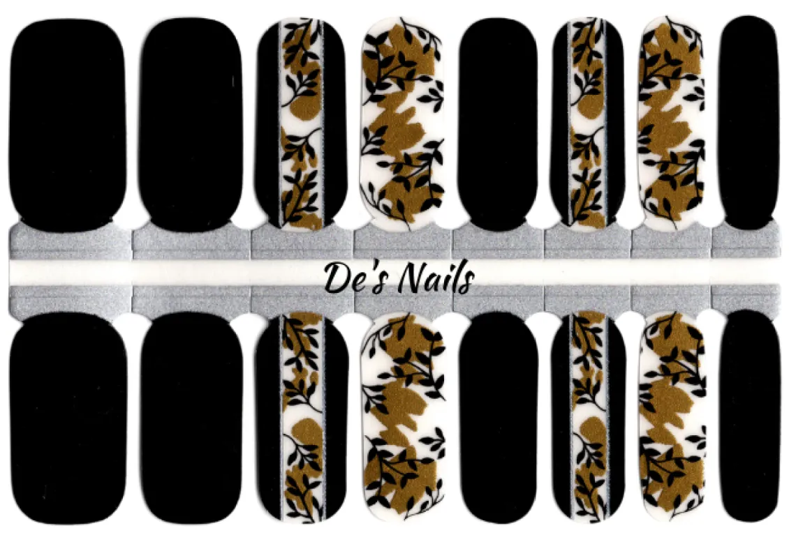 Black Botanical - Clear Overlay - Nail Polish Wraps sold by De's Nails