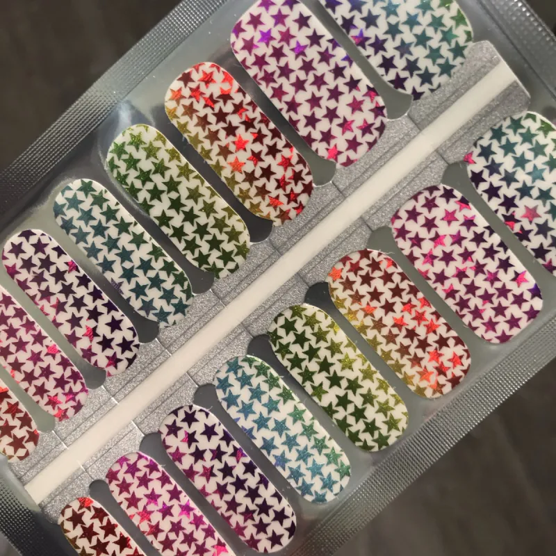 Rainbow Stars - Metallic Clear Overlay Nail Polish Wraps sold by De's Nails