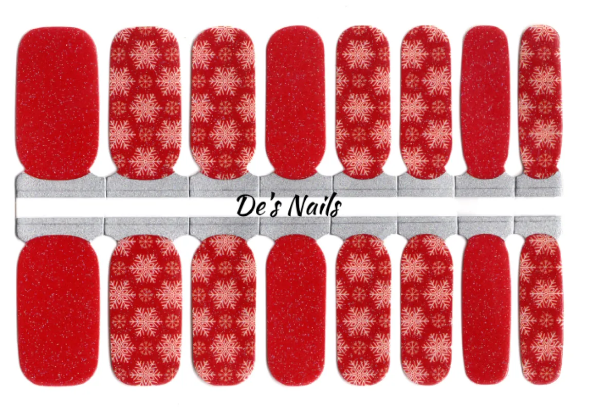 Red Snowflake Bling -  Designer Nail Polish Wraps sold by De's Nails