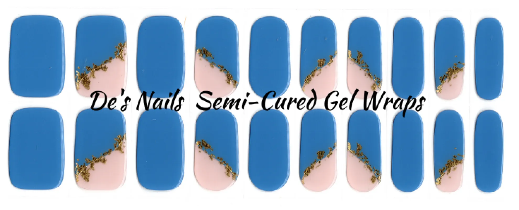Blue Gold Tips - Clear Overlay Semi-Cured Gel Nail Wraps sold by De's Nails
