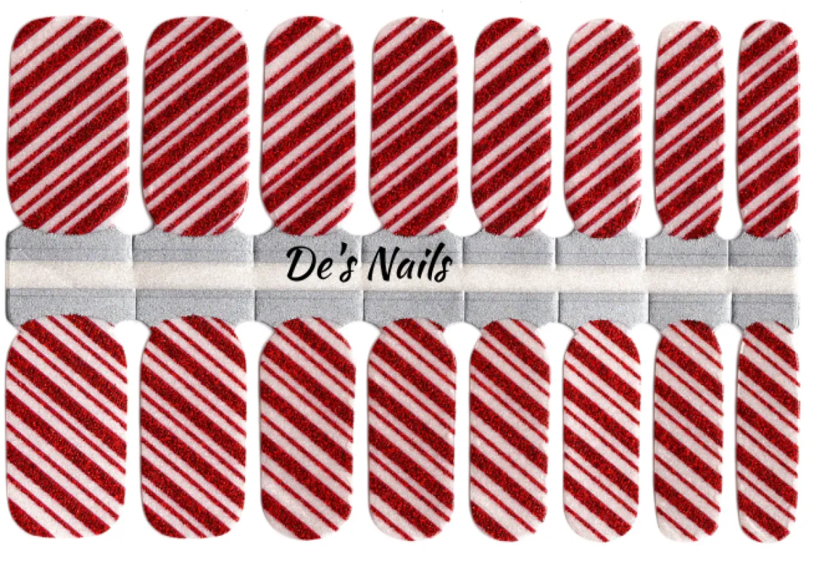 Pearly Candy Cane Nail Polish Wraps sold by De's Nails