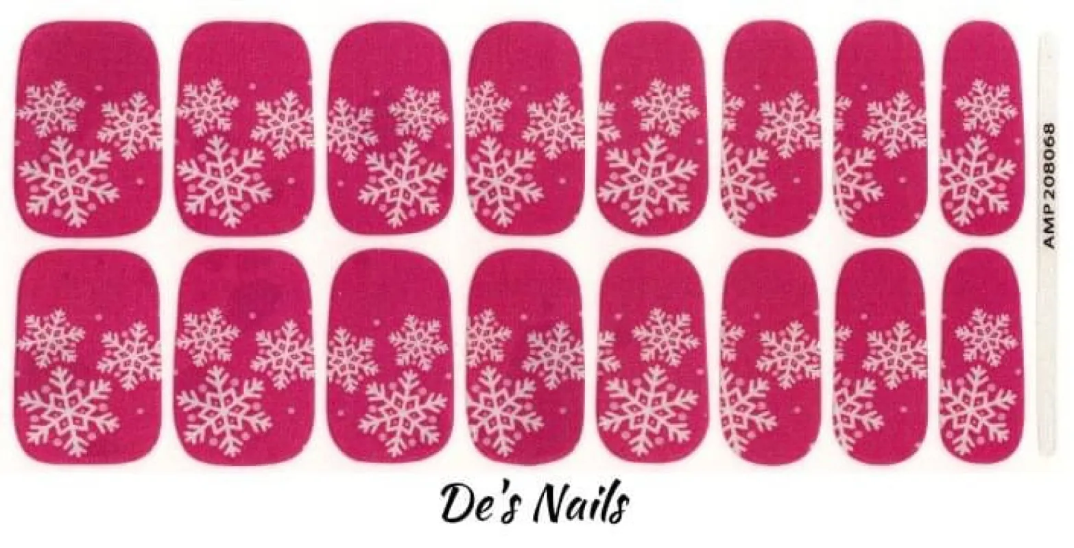 Raspberry Snowflakes - Premium Nail Polish Wraps sold by De's Nails