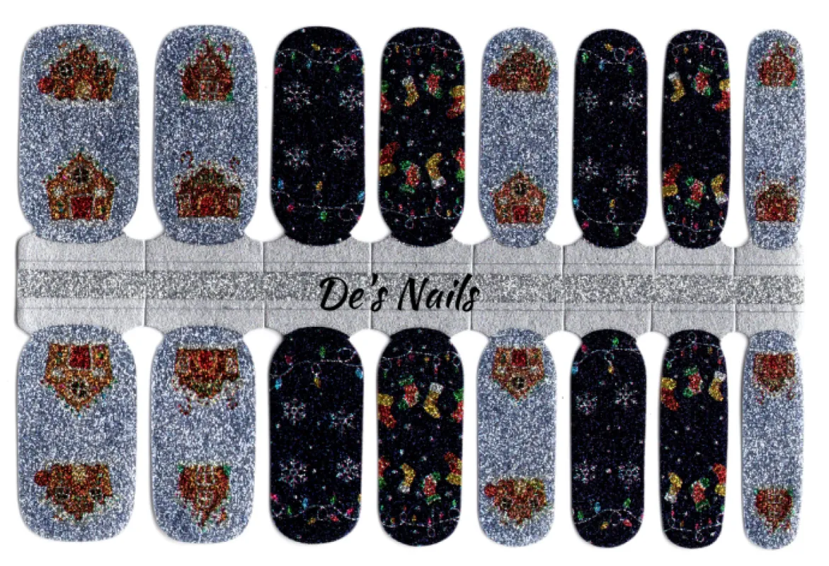 Gingerbread House Sparkle - Nail Polish Wraps sold by De's Nails