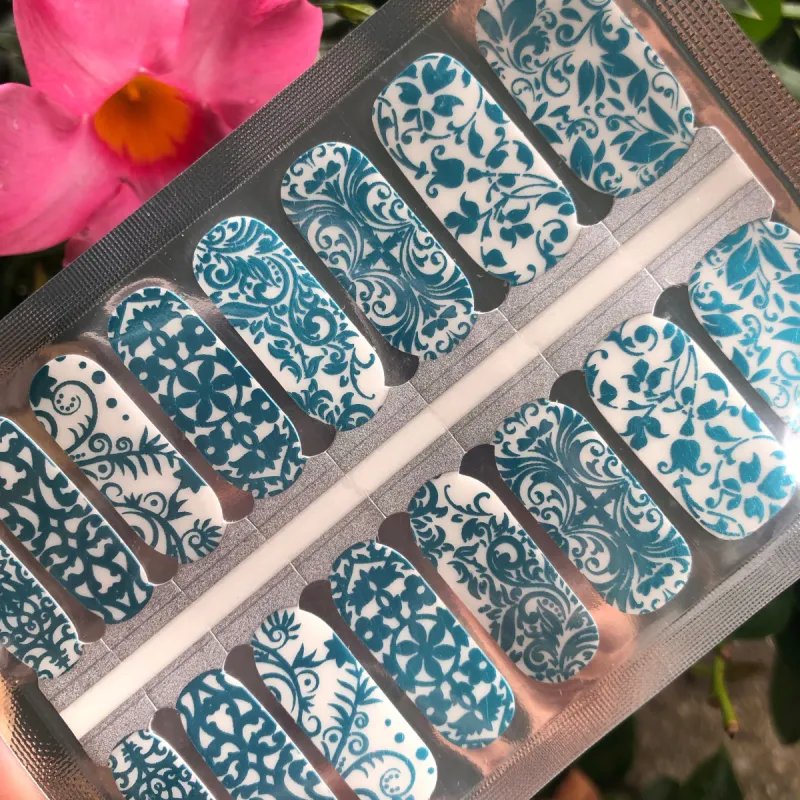 Teal Twirl - Clear Overlay Nail Polish Wraps sold by De's Nails