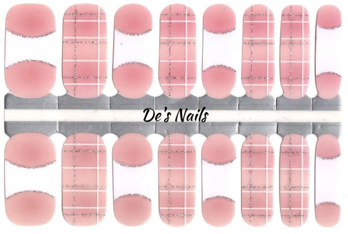 Pink and White Plaid - Semi-Transparent Nail Polish Wraps sold by De's Nails
