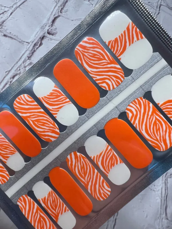 Orange Zebra Tips - Clear Overlay Nail Polish Wraps sold by De's Nails
