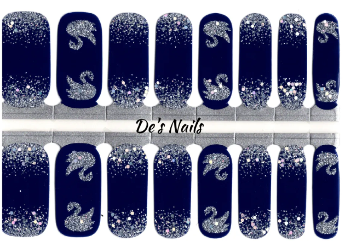 Glittering Swan Nail Polish Wraps made by De's Nails