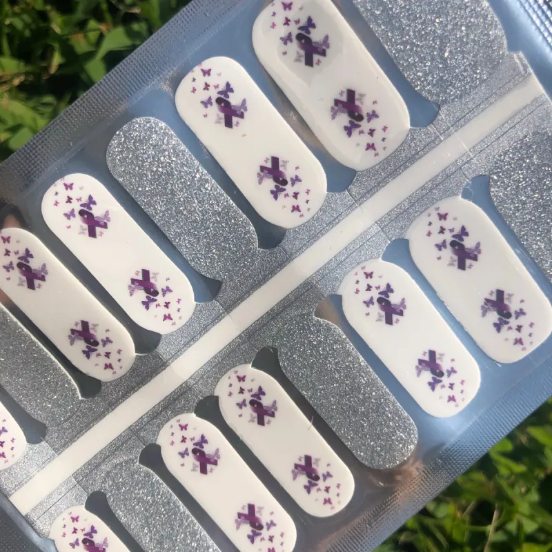 Purple Ribbon Butterfly - Designer Nail Polish Wraps sold by De's Nails