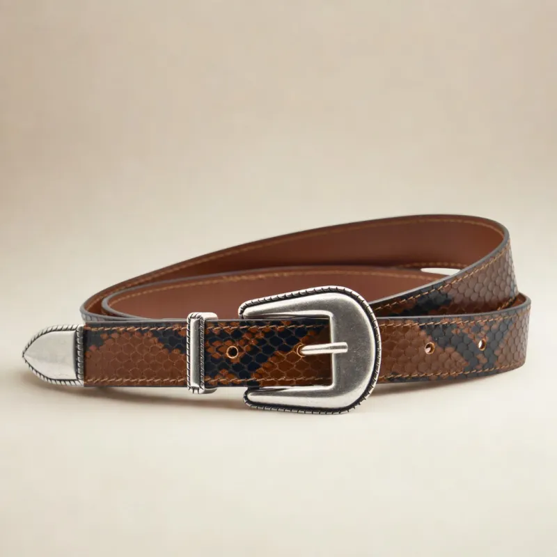 Western Belt - Brown Snakeskin made by Del Toro