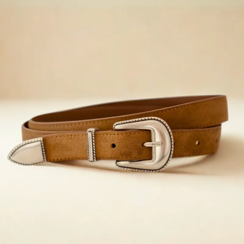 Western Belt - Cognac Suede made by Del Toro