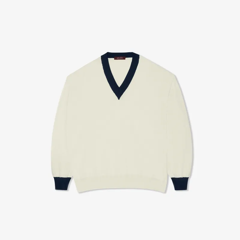 Women's Vintage V-Neck Sweater - Vintage White / Navy made by Del Toro