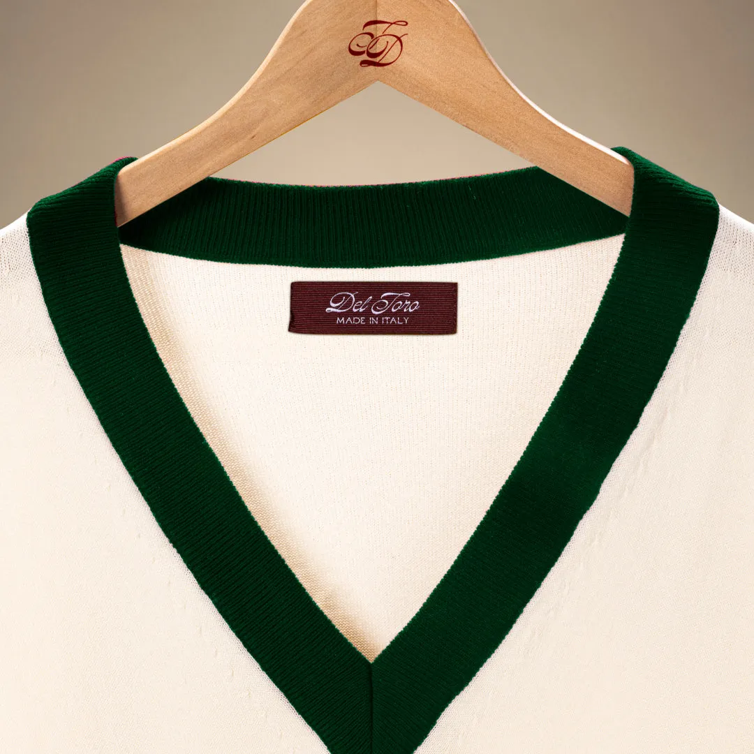 Men's Vintage V-Neck Sweater - Vintage White / Forest Green sold by Del Toro product image thumbnail 3