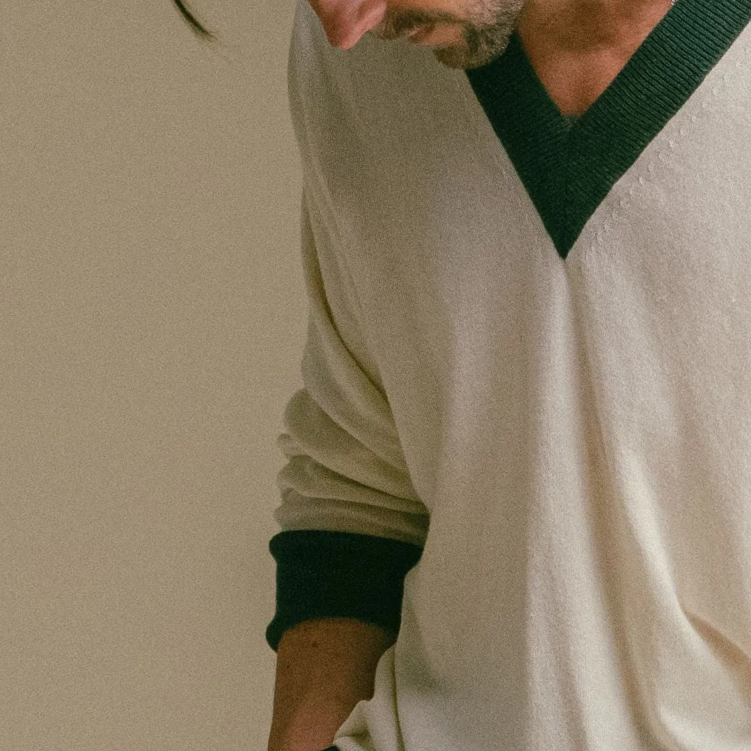 Men's Vintage V-Neck Sweater - Vintage White / Forest Green sold by Del Toro product image thumbnail 5