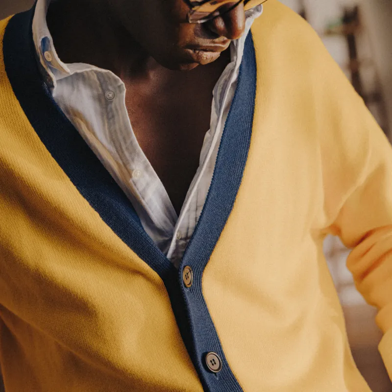 Men's Vintage Fit Cardigan - Collegiate Yellow / Navy made by Del Toro