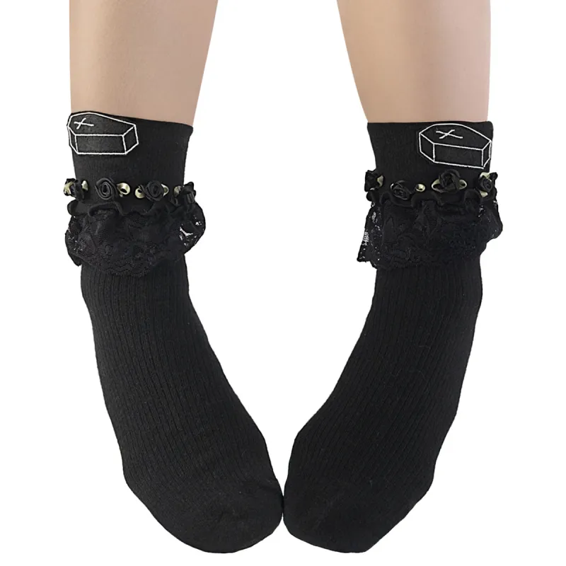 Ruffle Coffin Socks sold by Demonia