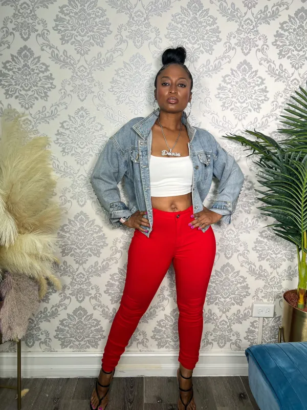 I'M ROSEY RED JEANS sold by 24/7 Denim
