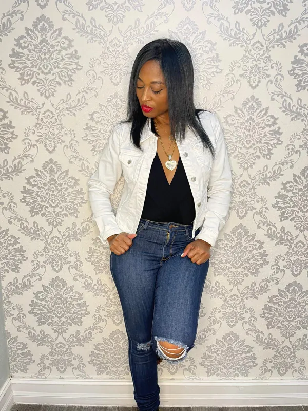 "SNOW WHITE "DENIM JACKET sold by 24/7 Denim