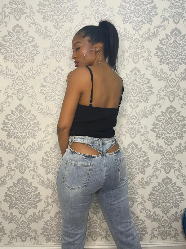 "CUT OUTS" HIGH RISE JEANS sold by 24/7 Denim
